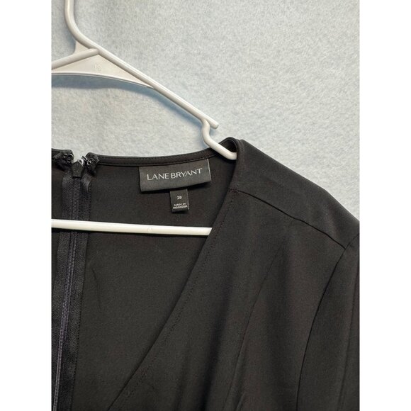 Lane Bryant Womens Black V-Neck Short Sleeve Peplum Top W/Tie Waist Size 28 - Picture 2 of 10